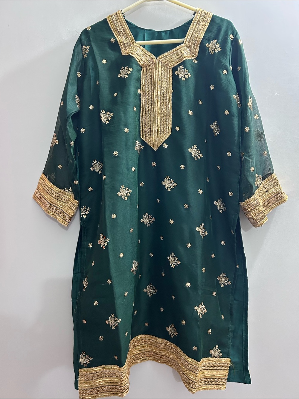 Embroidered & Gota work Green, Orange & Gold 3pc suit for henna or Partywear